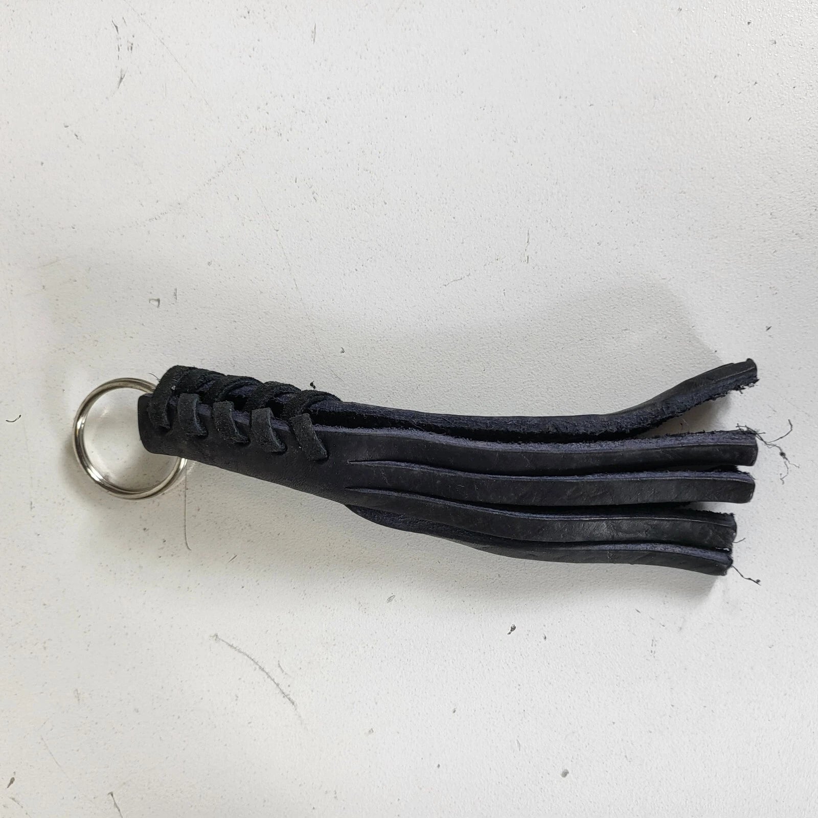 Black Leather Fringe Whip Keychain for Motorcycle