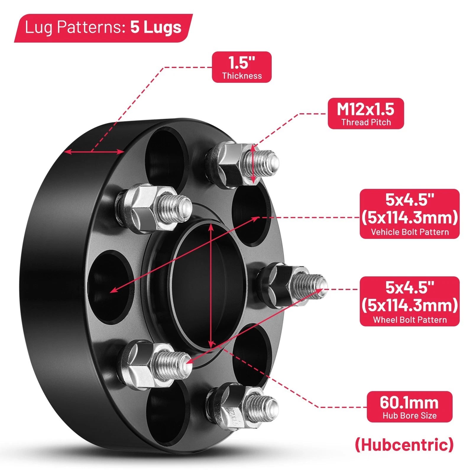 Set of 4 Wheel Spacers 1.5 inch 5x4.5 Hubcentric for Lexus LS400 (1990–2000)