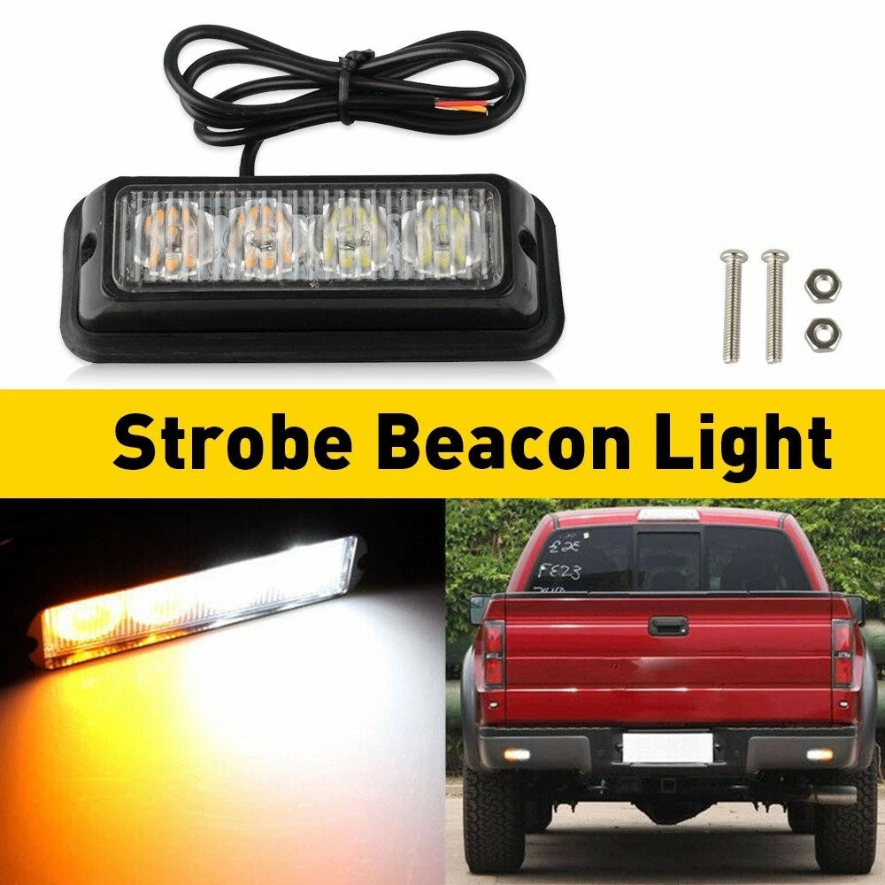 Set of 4 LED Amber White Emergency Beacon Strobe Lights for Truck Car