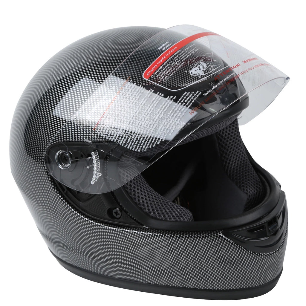 Flip Up Full Face Helmet for DOT Motorcycle (S, M, L, XL) - Black Carbon Fiber