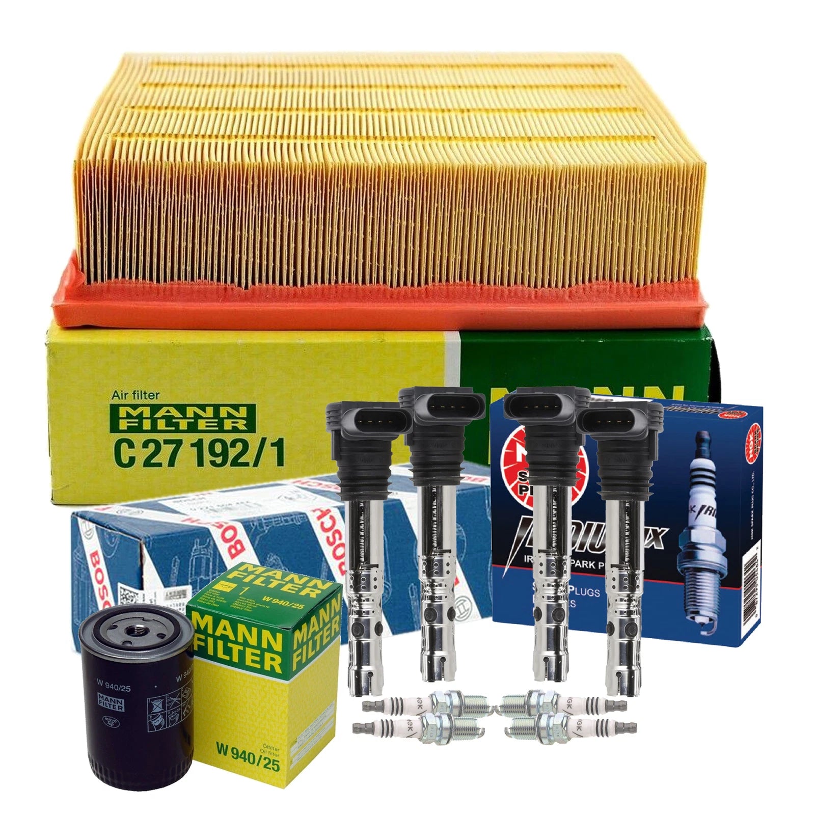 Set of 4 Mann Filters & 4 NGK IridiumIX Spark Plugs for Audi Turbo