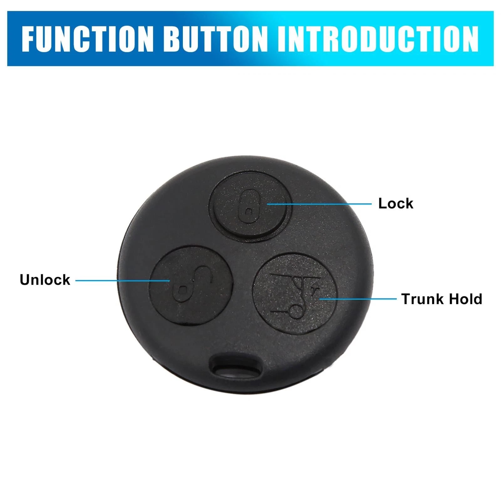 Key Fob Shell Case for Smart Fortwo (2007–2014) 3 Button Black