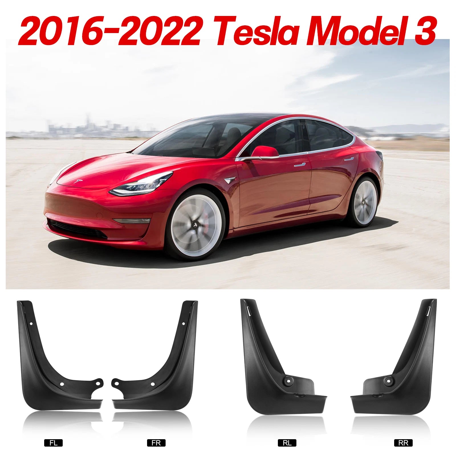 Set of 4 Mud Flaps for Tesla Model 3 (2016-2024) Splash Guards