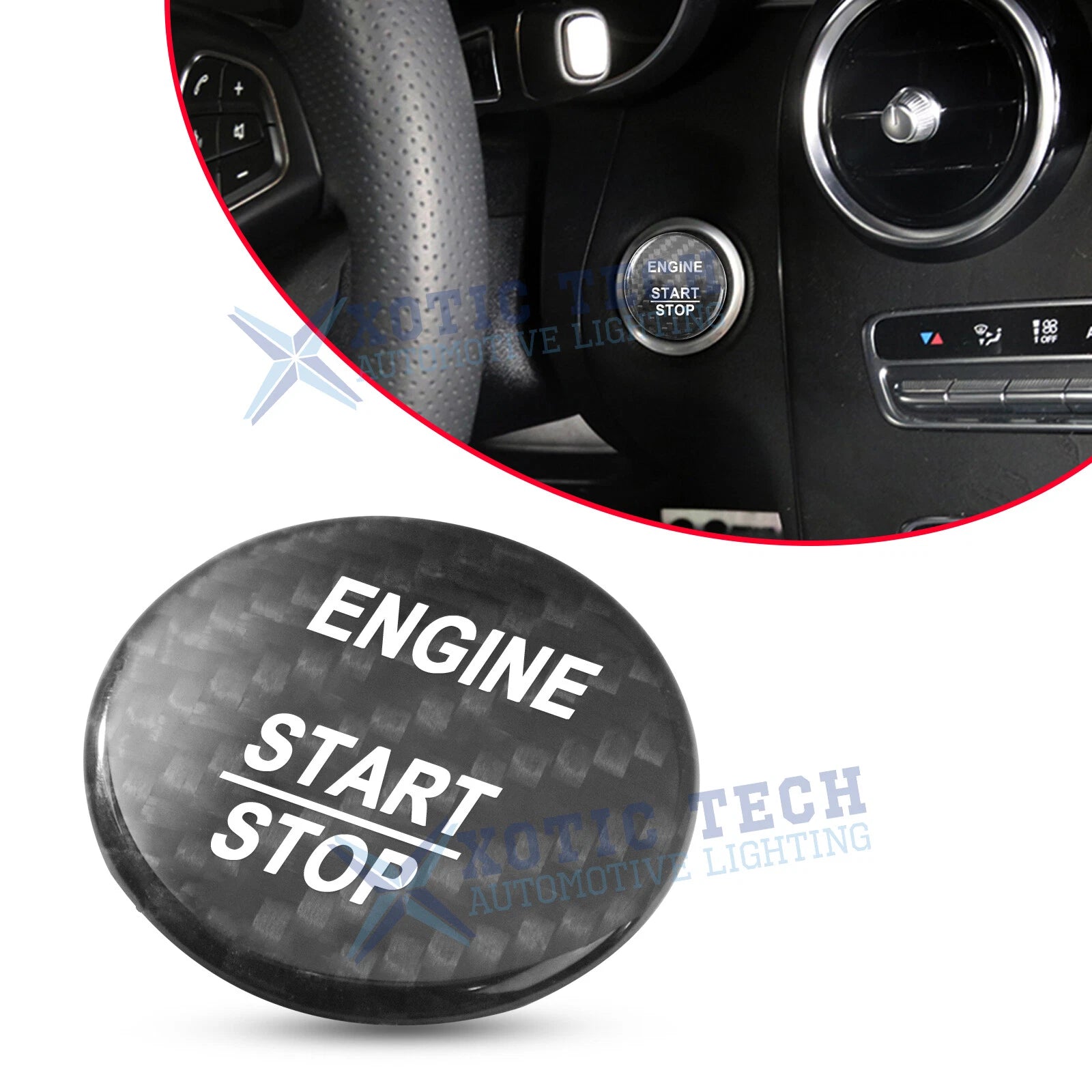 Black Carbon Fiber Engine Start Stop Button Cover for Mercedes B E GLE GLC CLA (2019–2024)