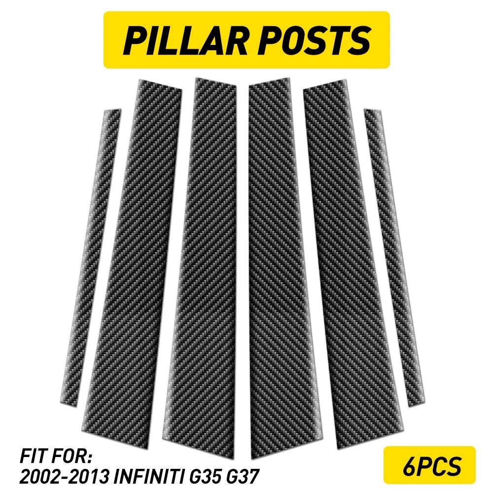 Set of 6 Carbon Fiber Window Pillar Posts for Infiniti G35 G37 (2002–2013)