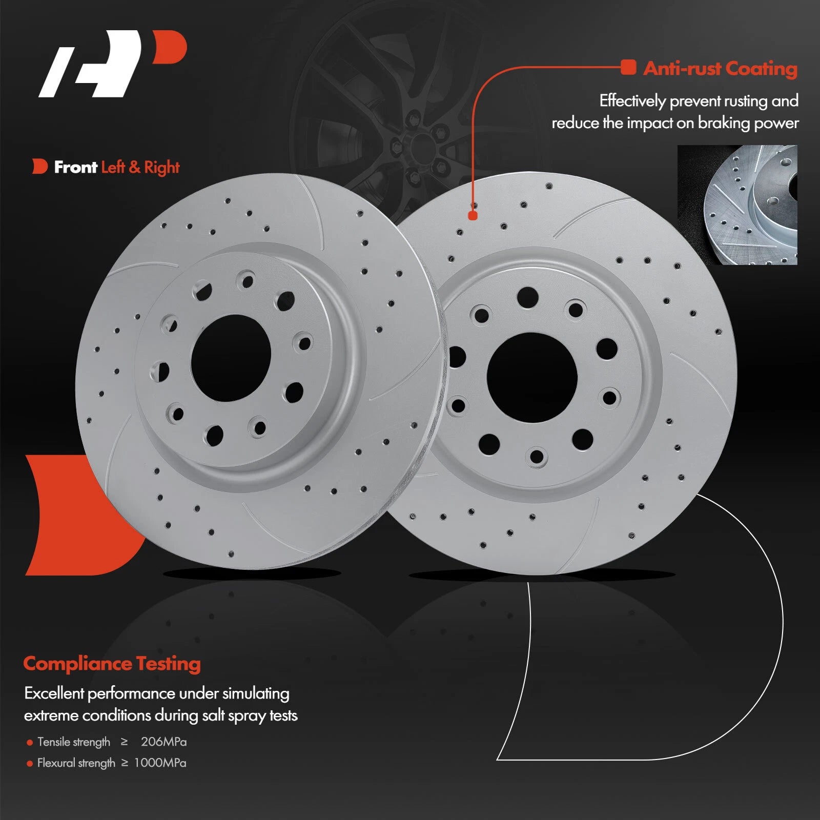 Front Drilled Brake Rotors & Ceramic Pads for Jeep Wrangler (2018–2023)