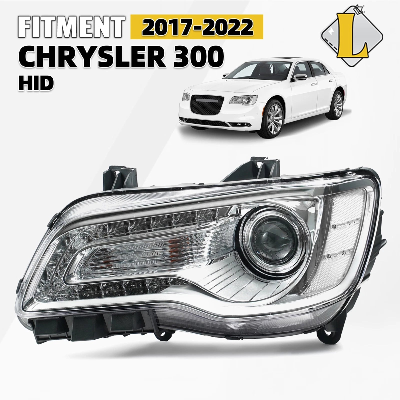 Chrome HID Headlight for Chrysler 300 (2017–2022) Left Driver Side
