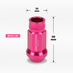 20Pc M12X1.25 Pink JDM Open End Cone Seat Wheel Lug Nuts + Extension 25mm