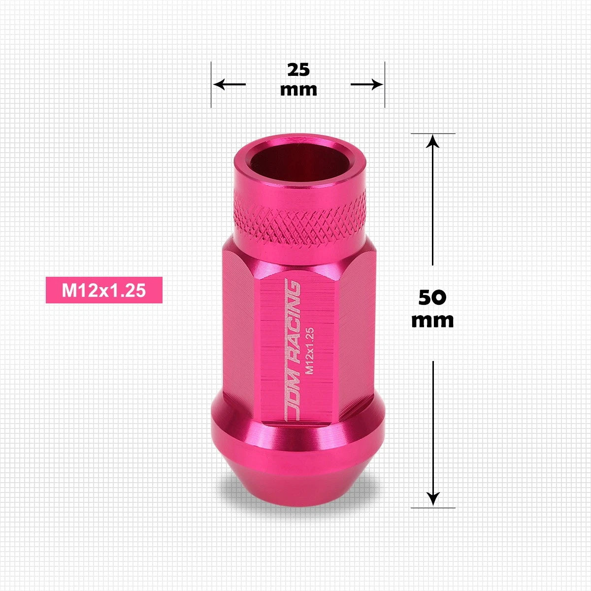 20Pc M12X1.25 Pink JDM Open End Cone Seat Wheel Lug Nuts + Extension 25mm