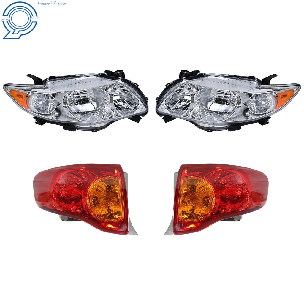 Set of 2 Red Tail Lights & Halogen Headlights for Toyota Corolla (2009–2010)