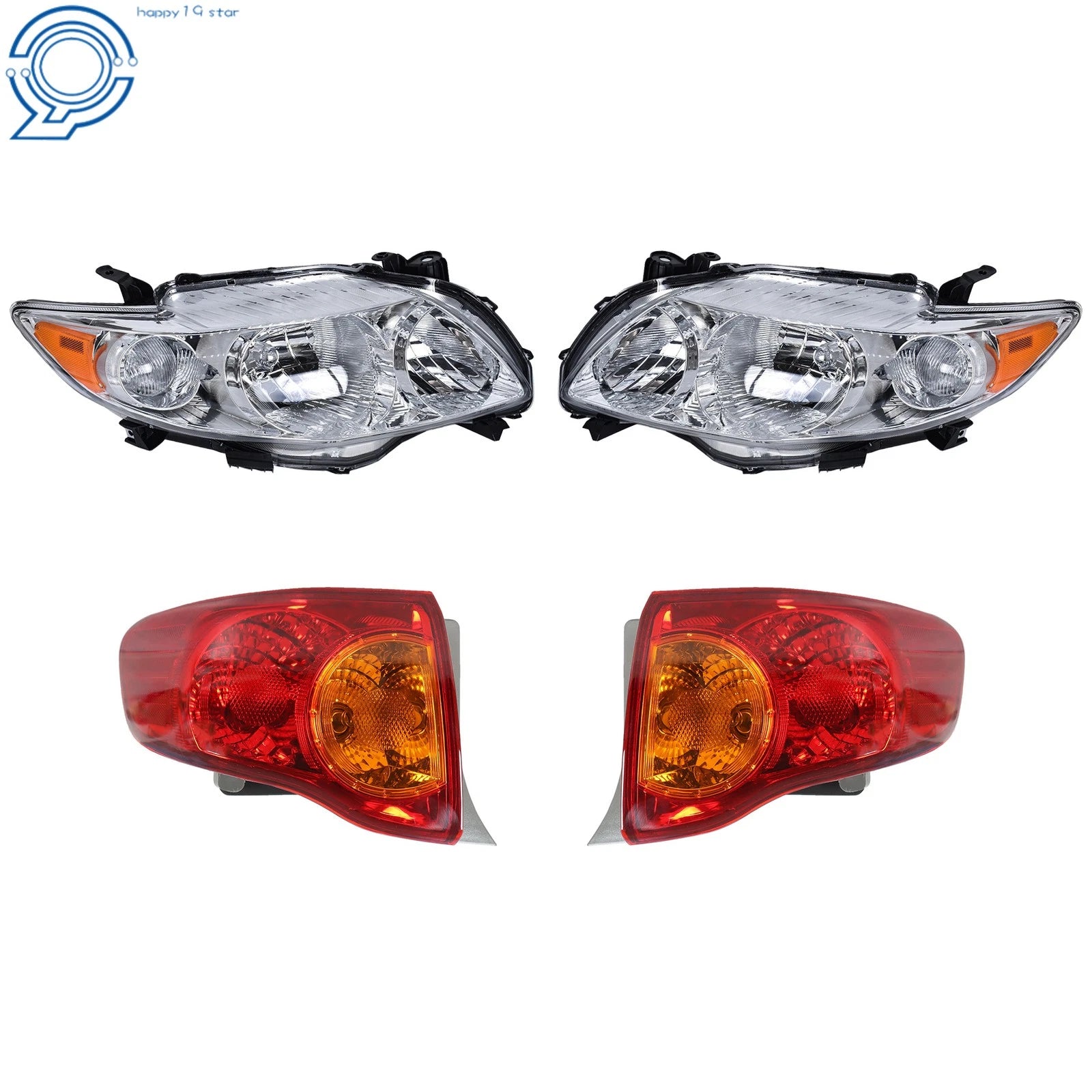 Set of 2 Red Tail Lights & Halogen Headlights for Toyota Corolla (2009–2010)