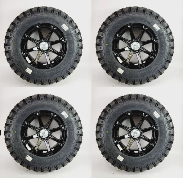 Set of 4 MSA M12 Diesel 14x7 Wheels 4x110 with MotoHammer 28x10R14 Tires for ATV/UTV