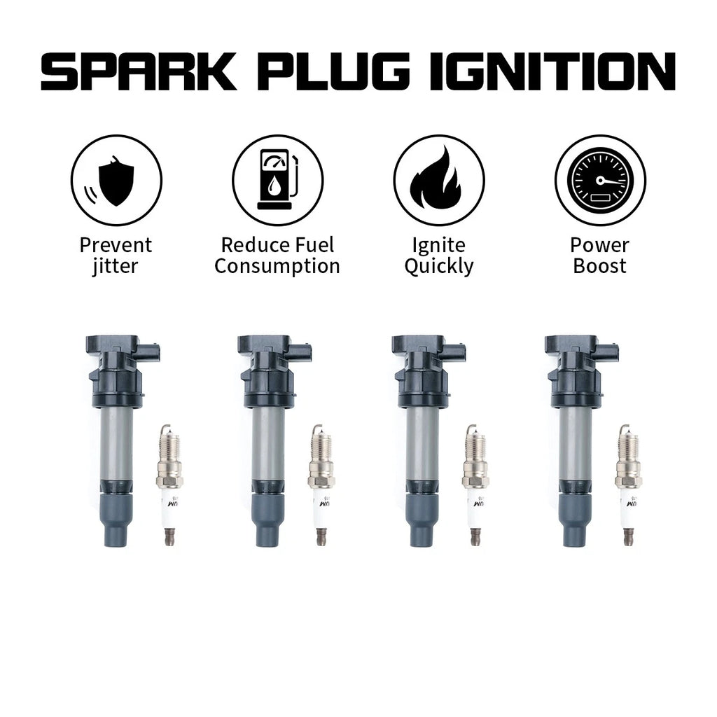 Set of 4 Ignition Coils + 4 Spark Plugs for Buick Lucerne (2006–2011) 4.6L V8