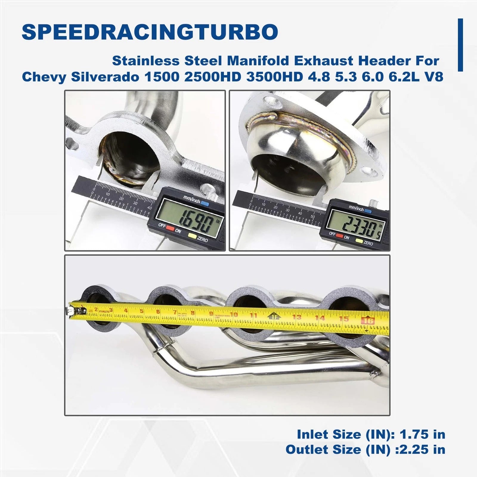Exhaust Header for Chevy Silverado 1500 2500HD 3500HD (2002–2016)
