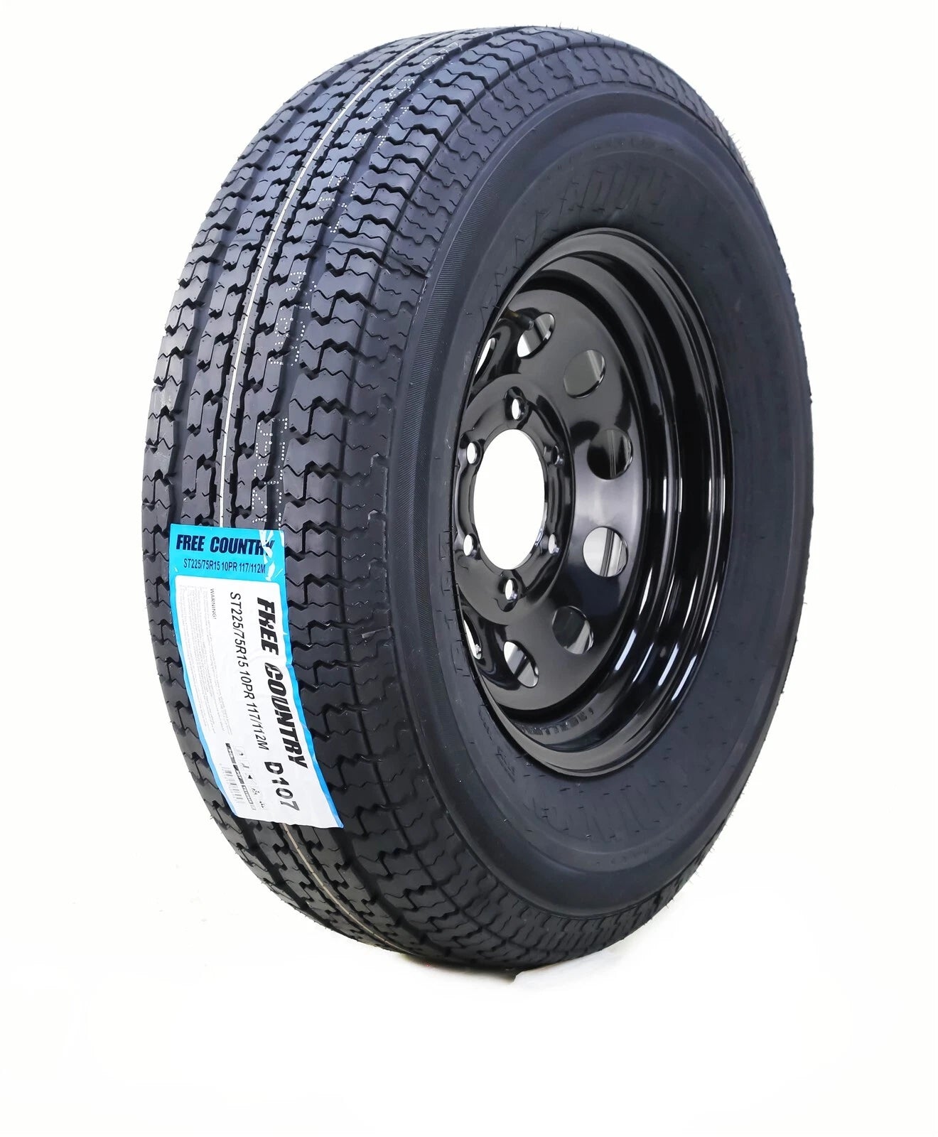 Free Country ST225/75R15 Trailer Tire Rim 10-Ply E 117M 6 Lug Black Mod