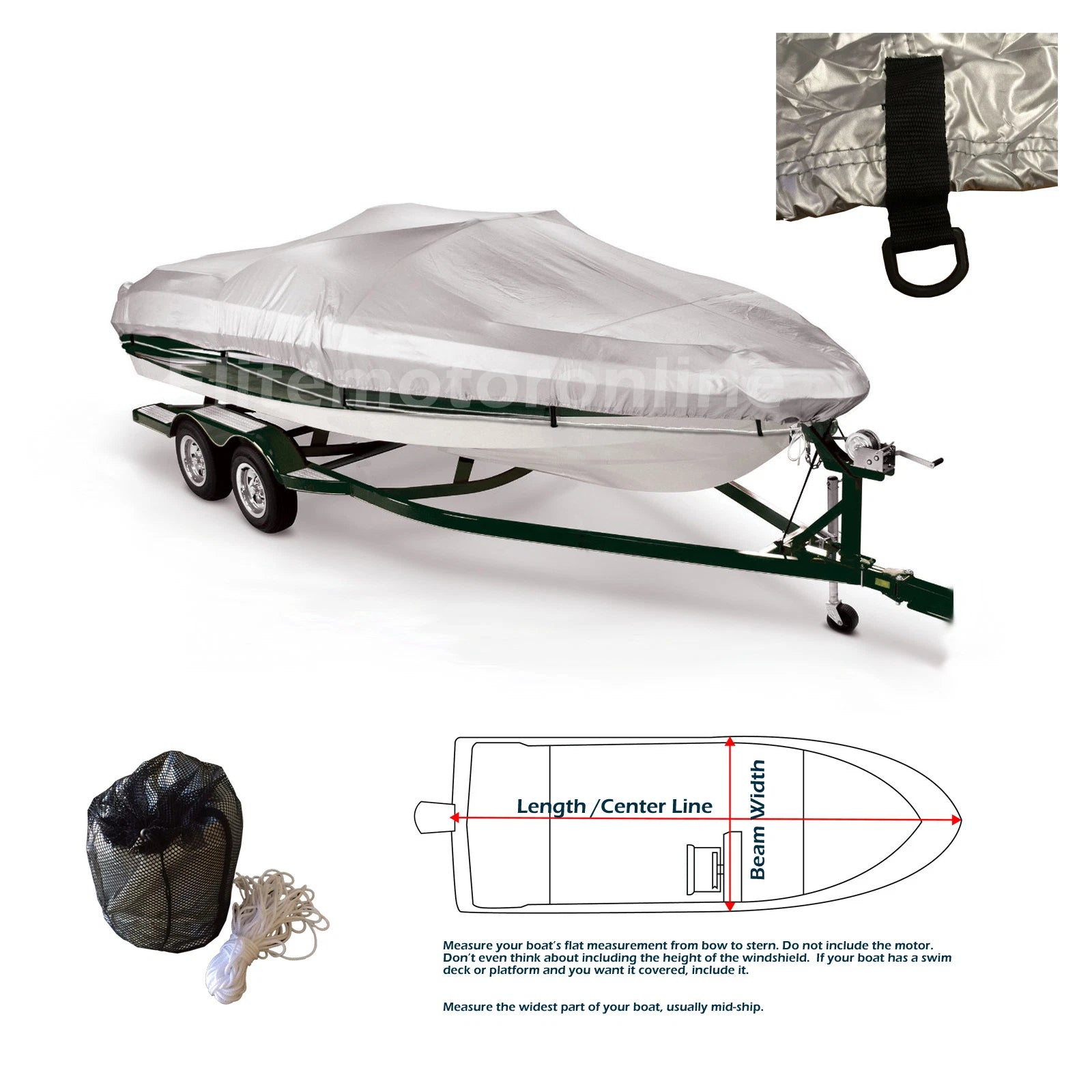 Boat Cover for V-Hull Fishing Ski (2014–2016) Silver Marine Grade 600D