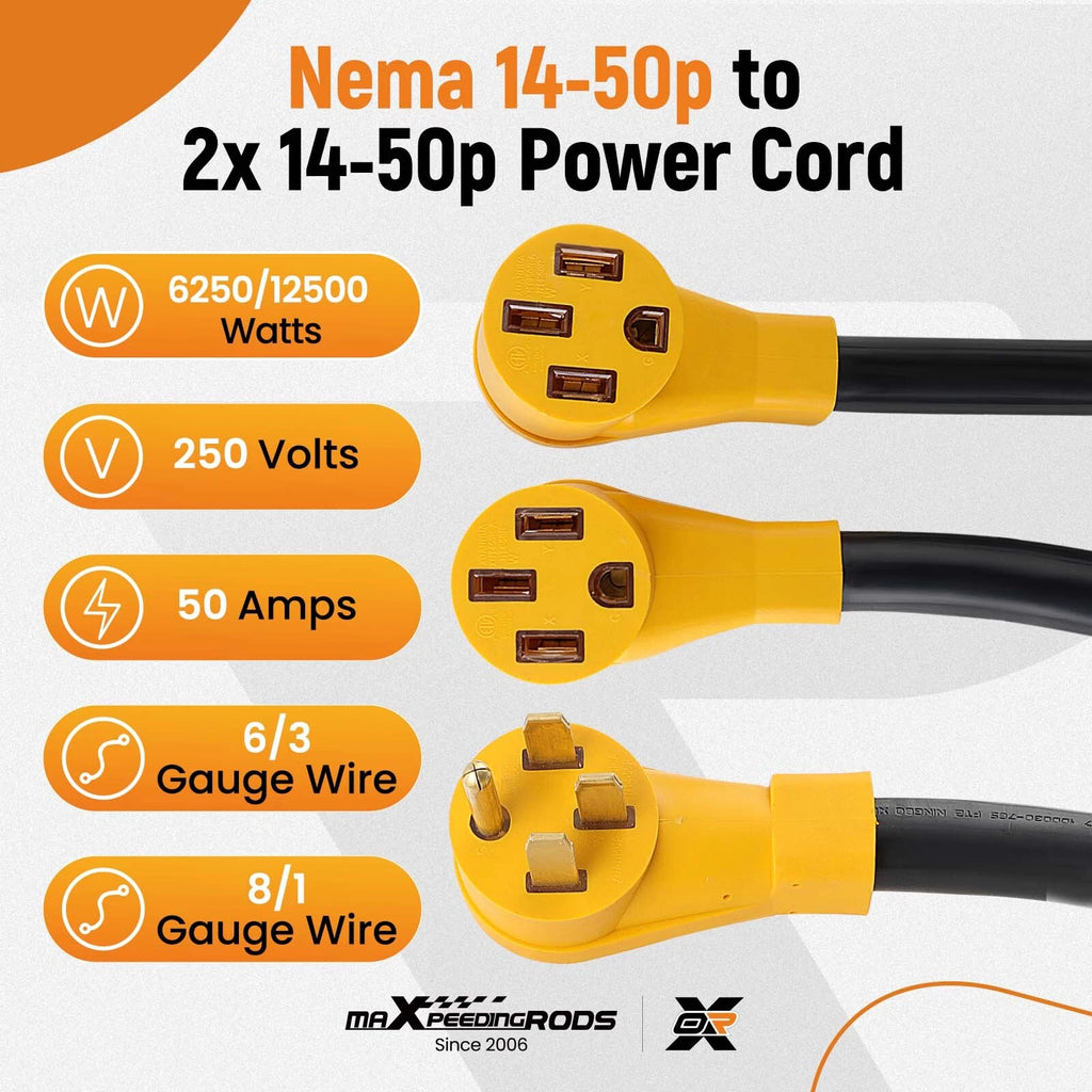 Dual Output Y Splitter for Tesla Model 3 S X Y (2017-2023) 50Amp 3ft