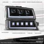 LED Black Clear Projector Sequential Headlights for Avalanche Silverado (2003–2007)