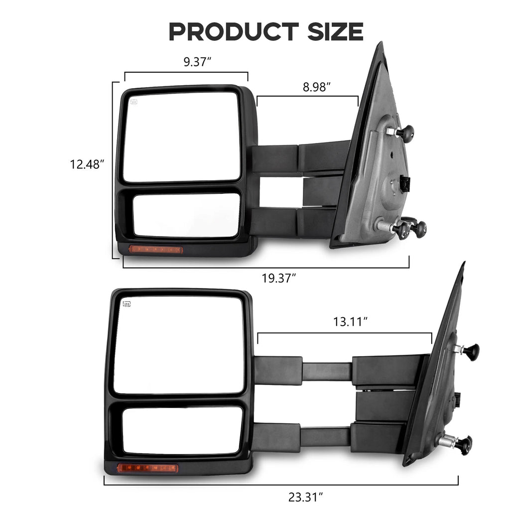 Set of 2 Power Heated LED Puddle Signal Towing Mirrors for Ford F150 (2007–2014)