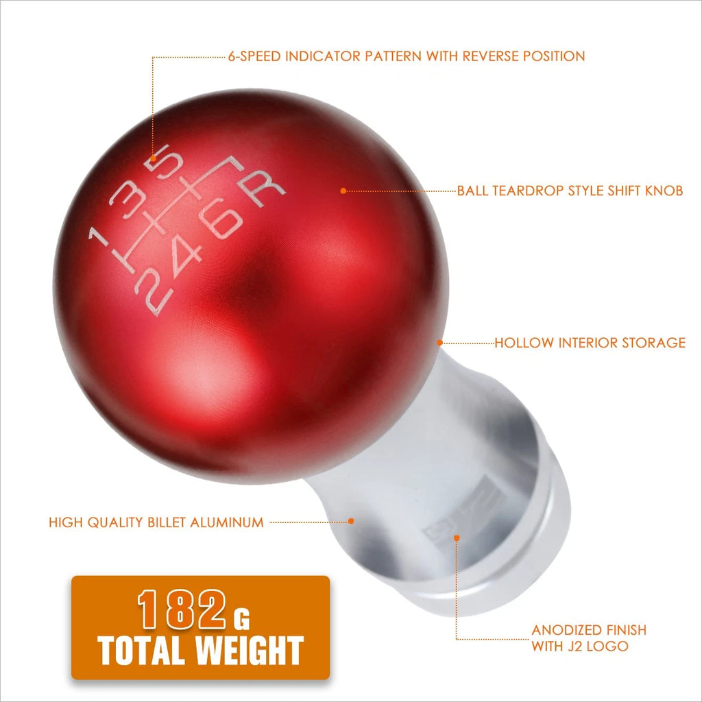 2-Piece Ball Teardrop Shift Knob for 6-Speed MT (M8 M10 M12) Red