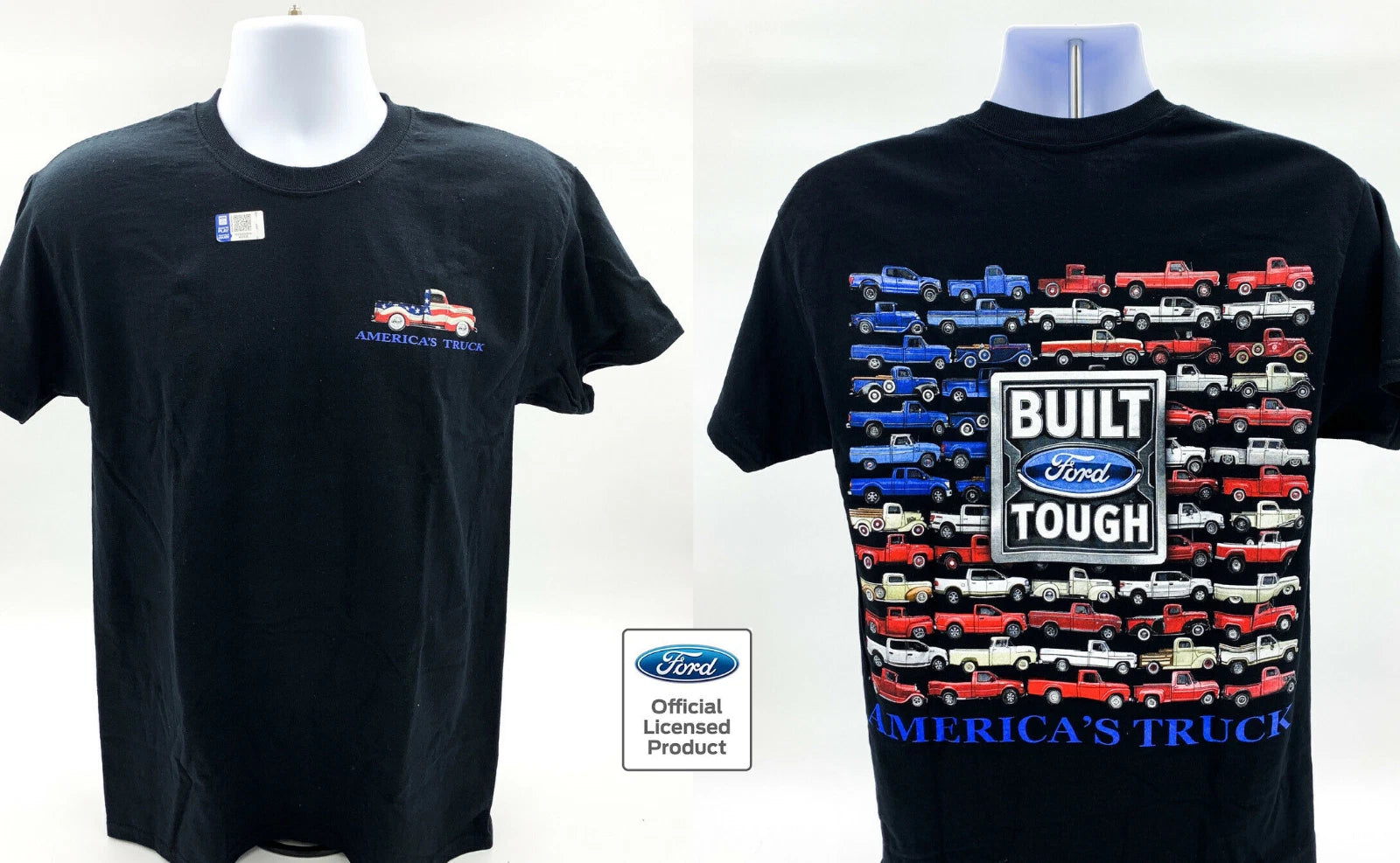 Ford Truck T-Shirt Black Built Ford Tough American Flag for Ford F-Series (1999–2024)