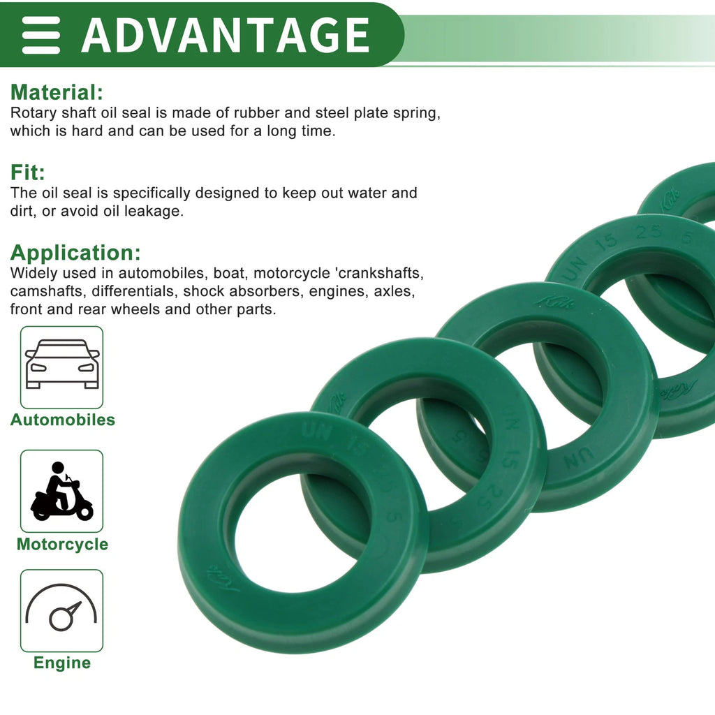Set of 5 Oil Seal Ring 15x25x5mm for Rotary Shaft (High Pressure)