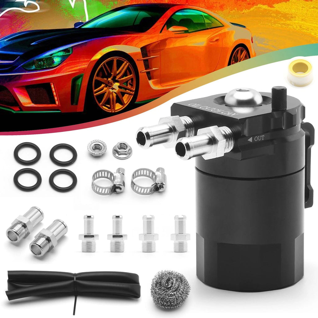 Oil Catch Can Kit for Universal Vehicles (300ML, Black, Baffled, Aluminum)