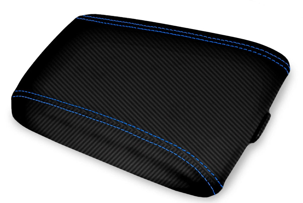 Console Lid Armrest Cover for Pontiac GTO (2004–2006) Carbon Fiber Blue Stitch