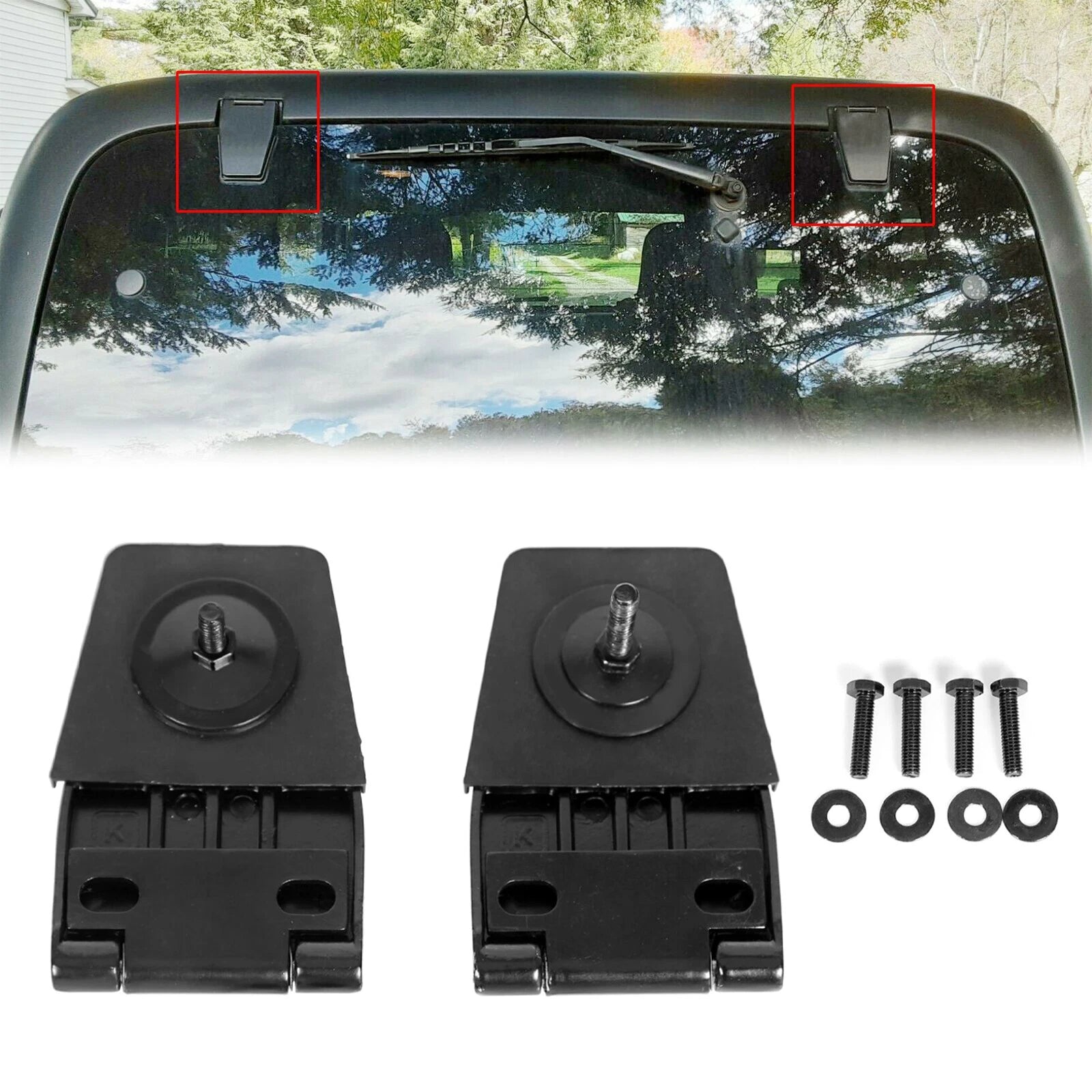 2X Liftgate Rear Hatch Window Glass Hinge for Jeep Wrangler TJ YJ (1987–2006)