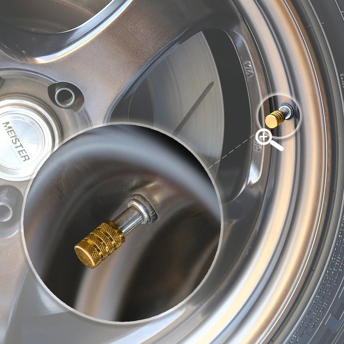 Set of 4 Gold Aluminum Tire Stem Caps for Universal Vehicles