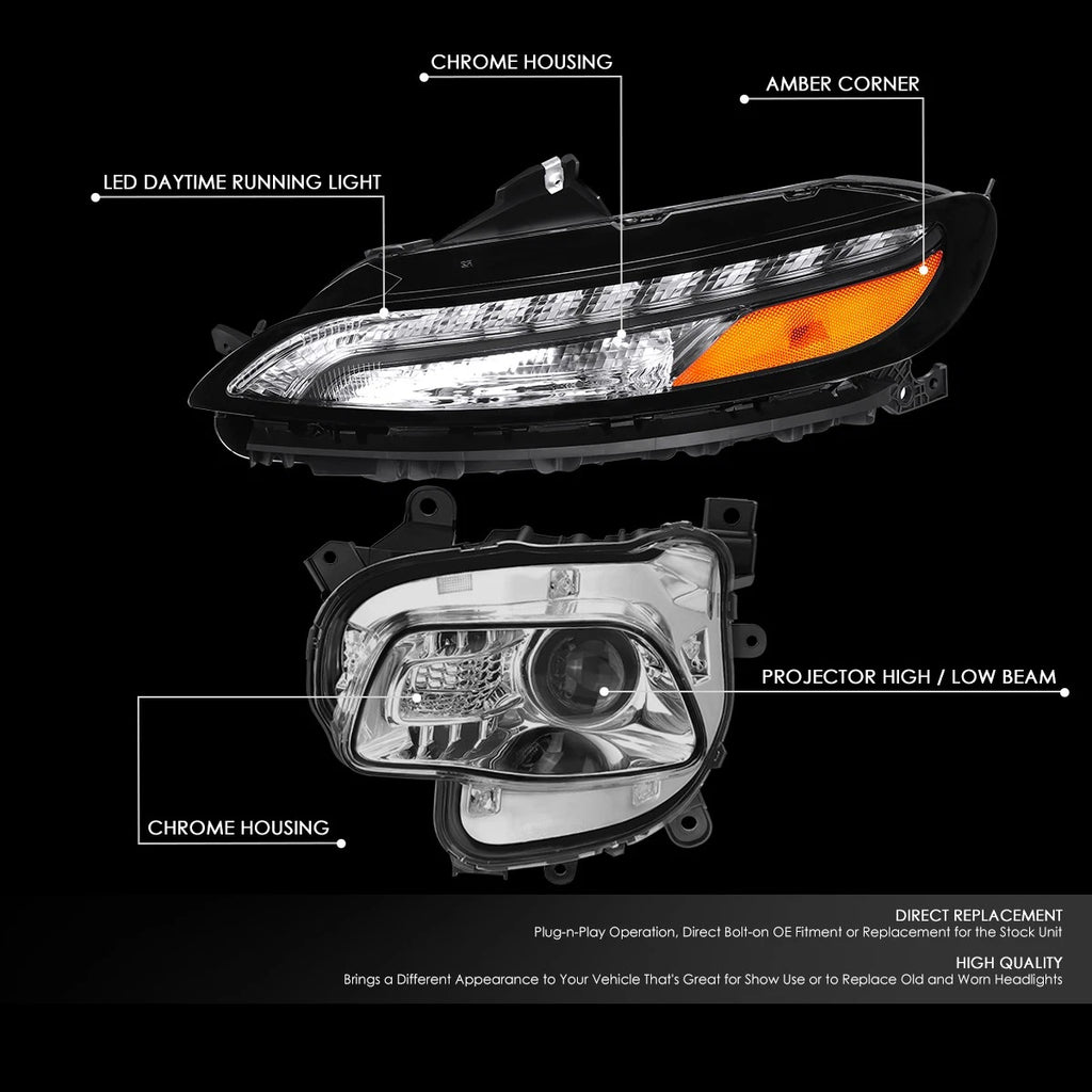 Chrome Amber Projector Headlight + LED DRL for Jeep Cherokee (2014–2018)