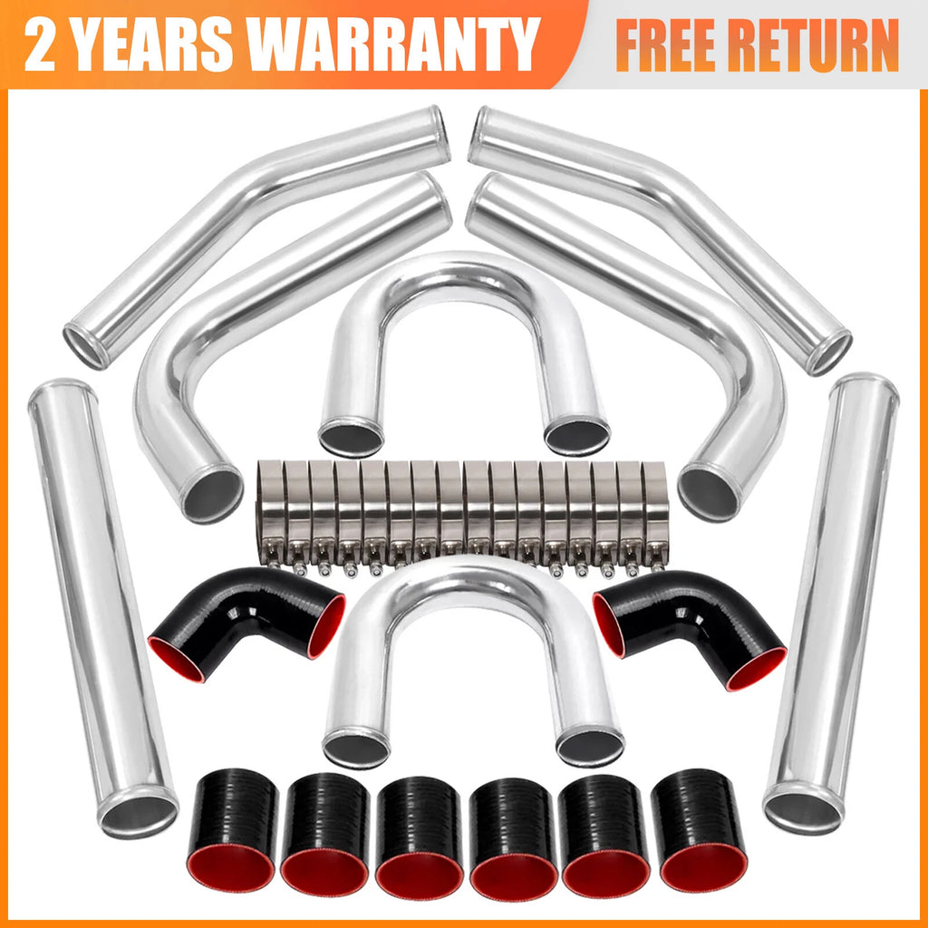 2.5" Universal Aluminum Turbo Intercooler Piping Kit + Elbow Hose + Clamps