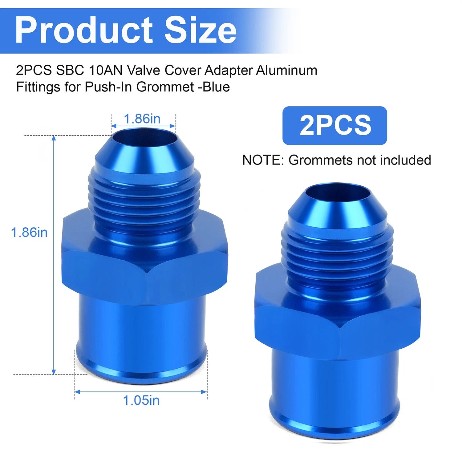 2X SBC 10AN Valve Cover Adapter Aluminum Fittings for Push-In Grommet (N/A)