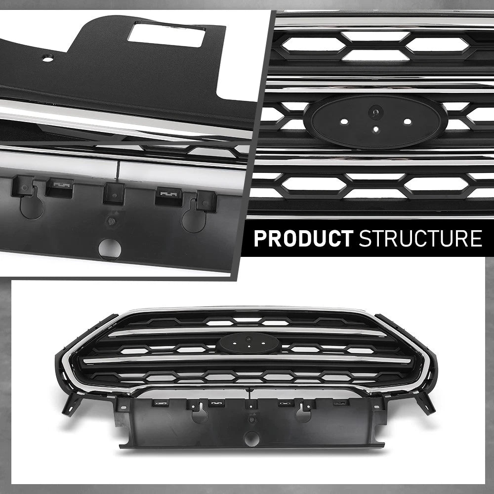 Front Bumper Upper Grille for Ford Ecosport (2018–2022) Black & Chrome