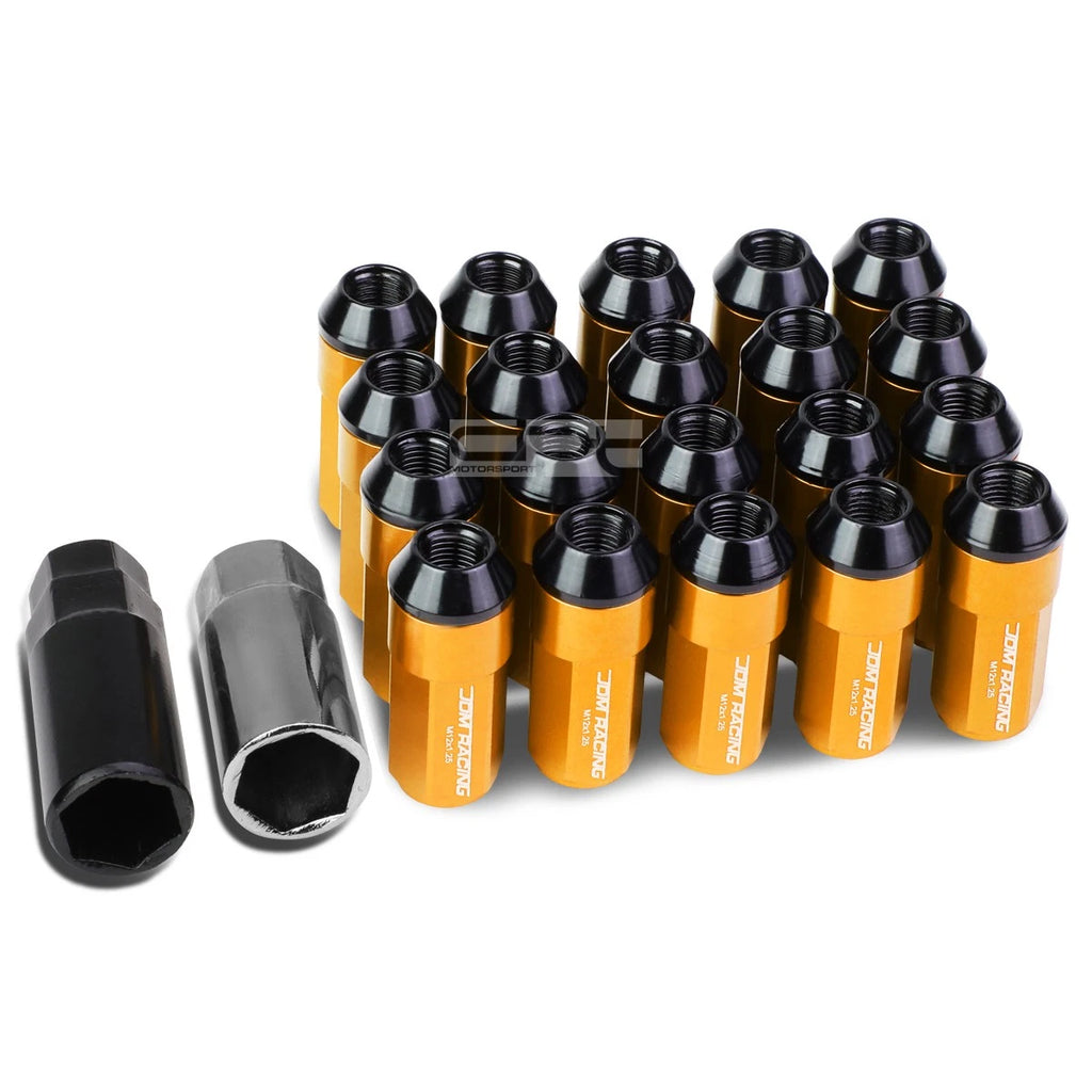 20 PC M12X1.25 Orange Aluminum Lug Nuts with Caps for JDM Vehicles