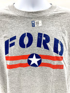 Ford T Shirt Gray USA Star Stripes Script Logo for Ford Vehicles (2005–2020)