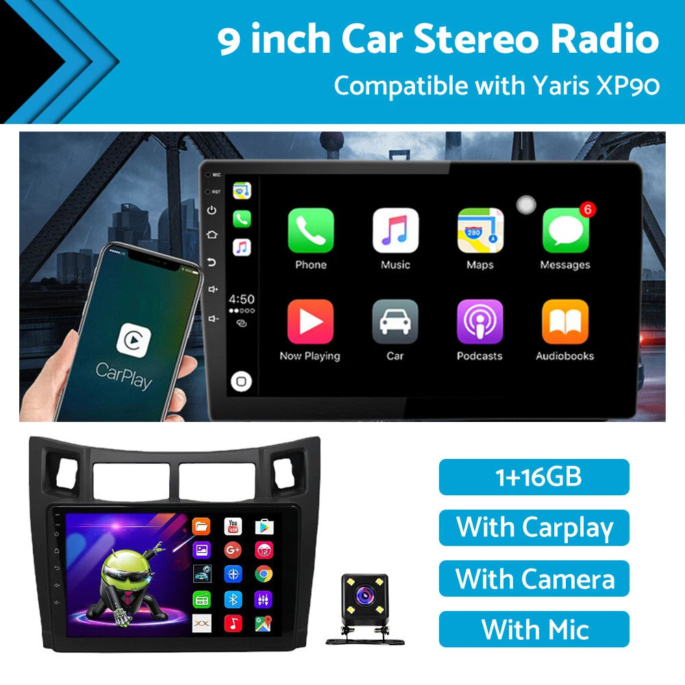Android 11 Carplay Radio Head Unit GPS for Toyota Yaris XP90 (2005–2012)