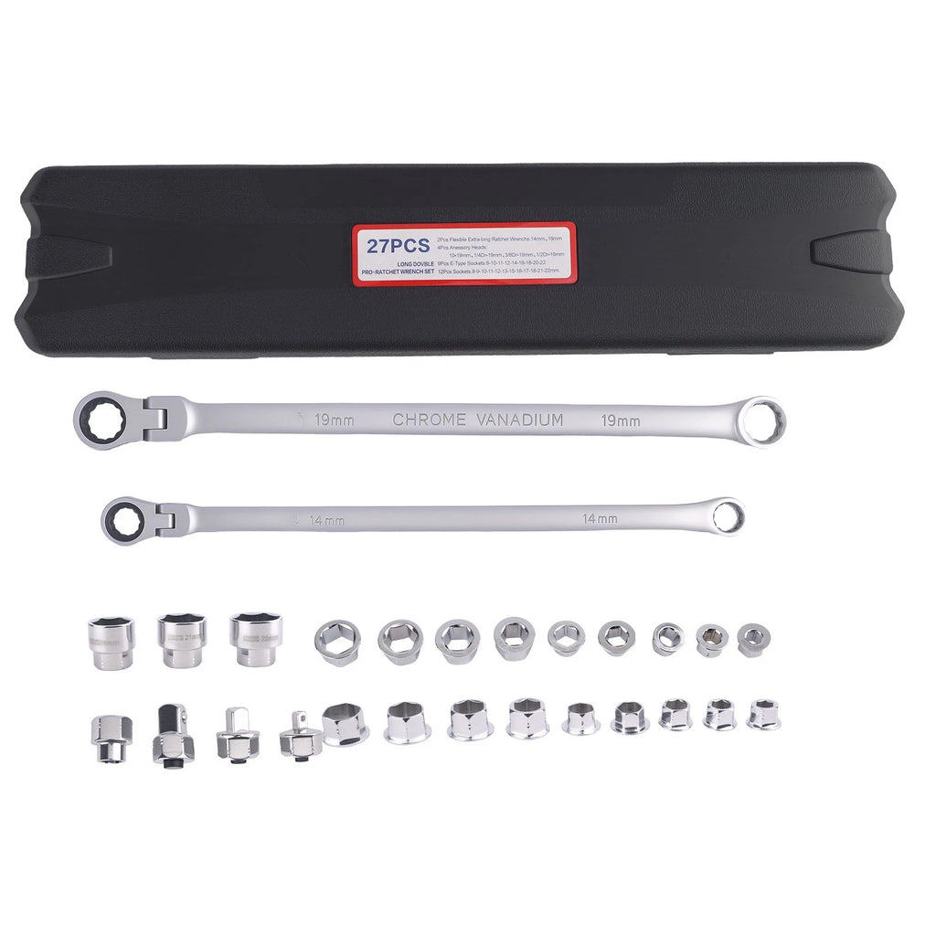Flex Head Ratchet Wrench Set for 14mm–19mm (Chrome Vanadium) 25-Piece (2010–2010)