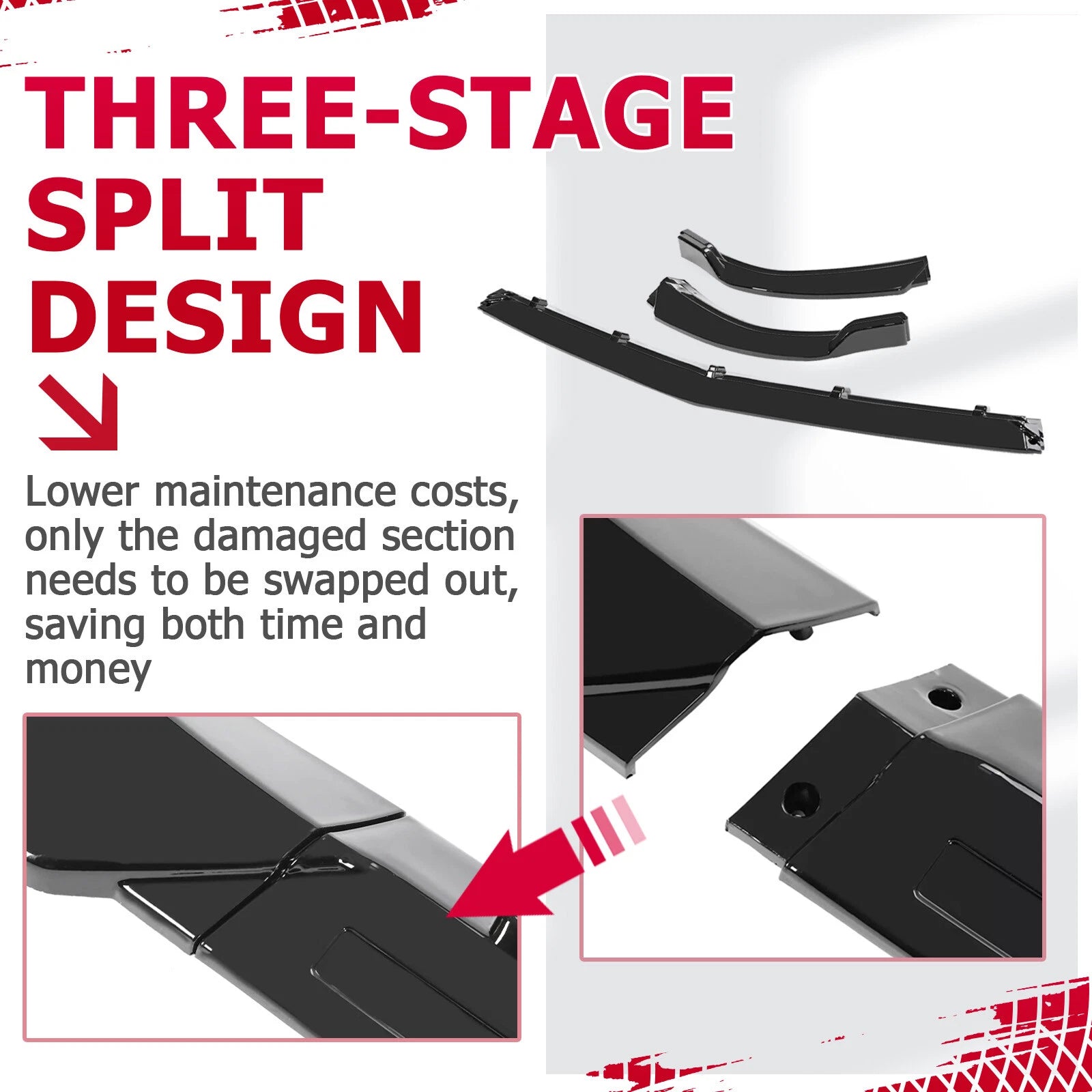 Glossy Black Front Bumper Lip Splitter for Benz C Class W204 (2012-2014)