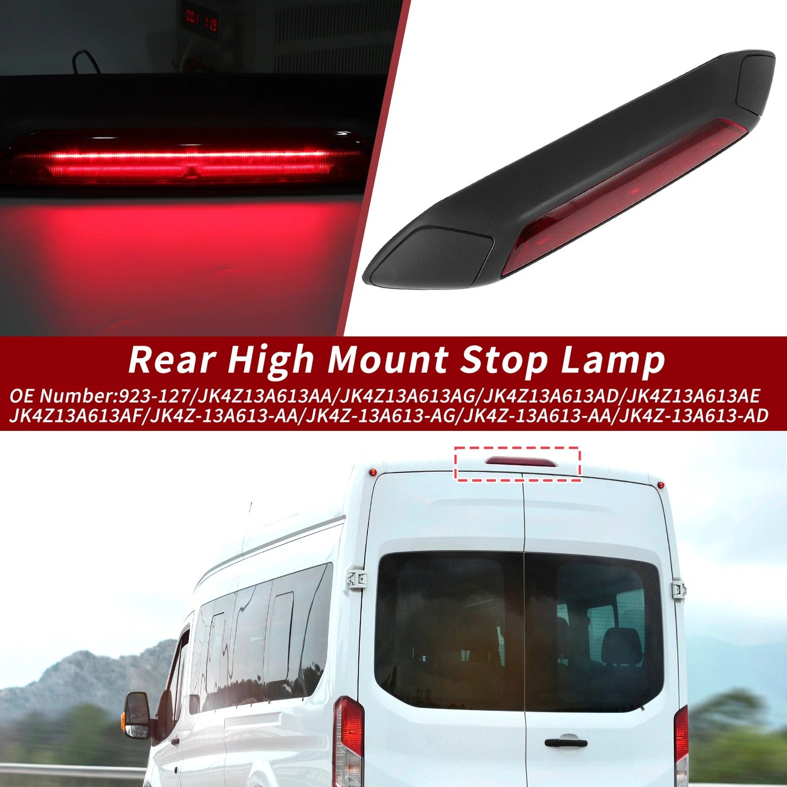 Red High Mounted LED Third Brake Light for Ford Transit 150 250 (2014–2023) No.JK4Z13A613AA