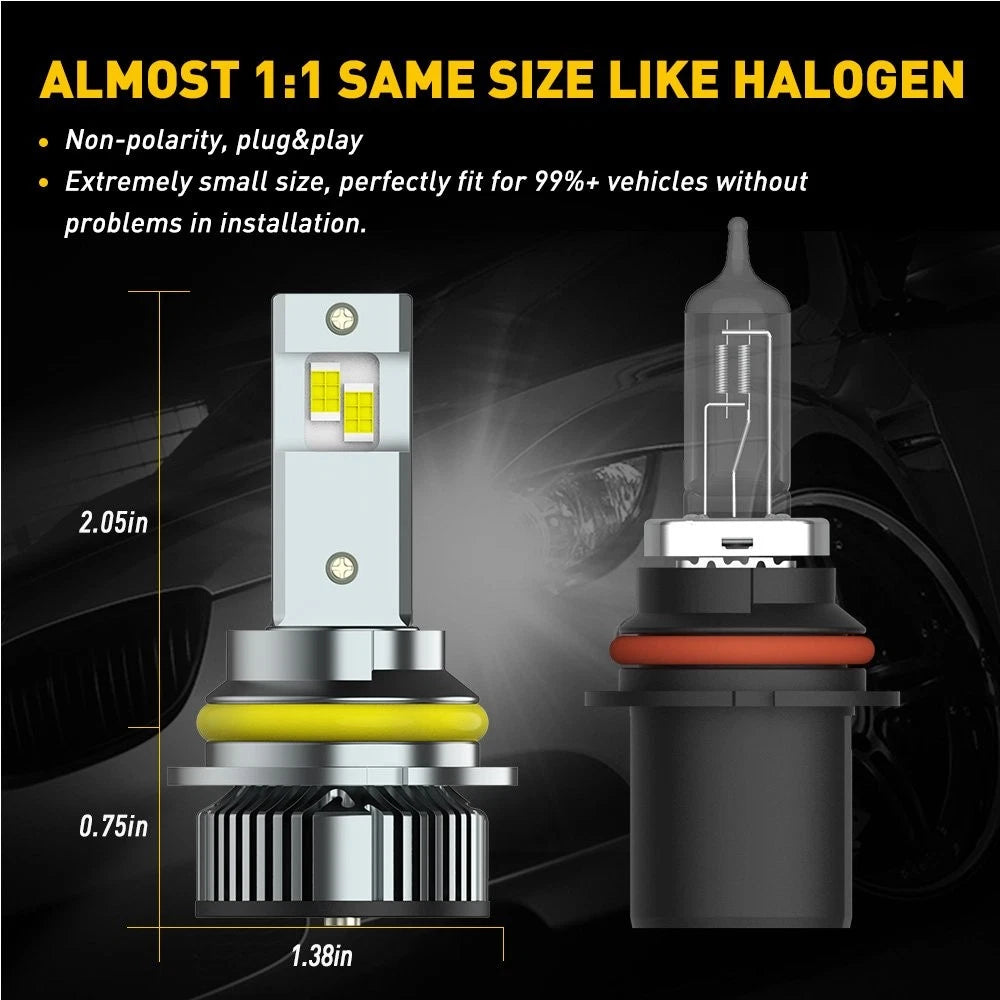 2X LED Headlight Bulbs for HB5 Vehicles (6500K, 80000LM)