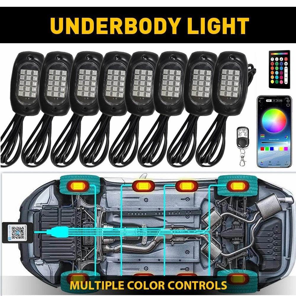 8 Pods RGB LED Rock Light Kit for Truck SUV ATV Off-Road