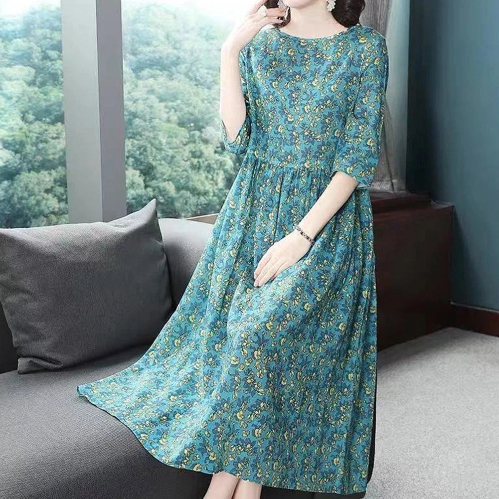 Set of 4 Mid Length Floral Dresses for Plus Size Women (Spring to Winter)