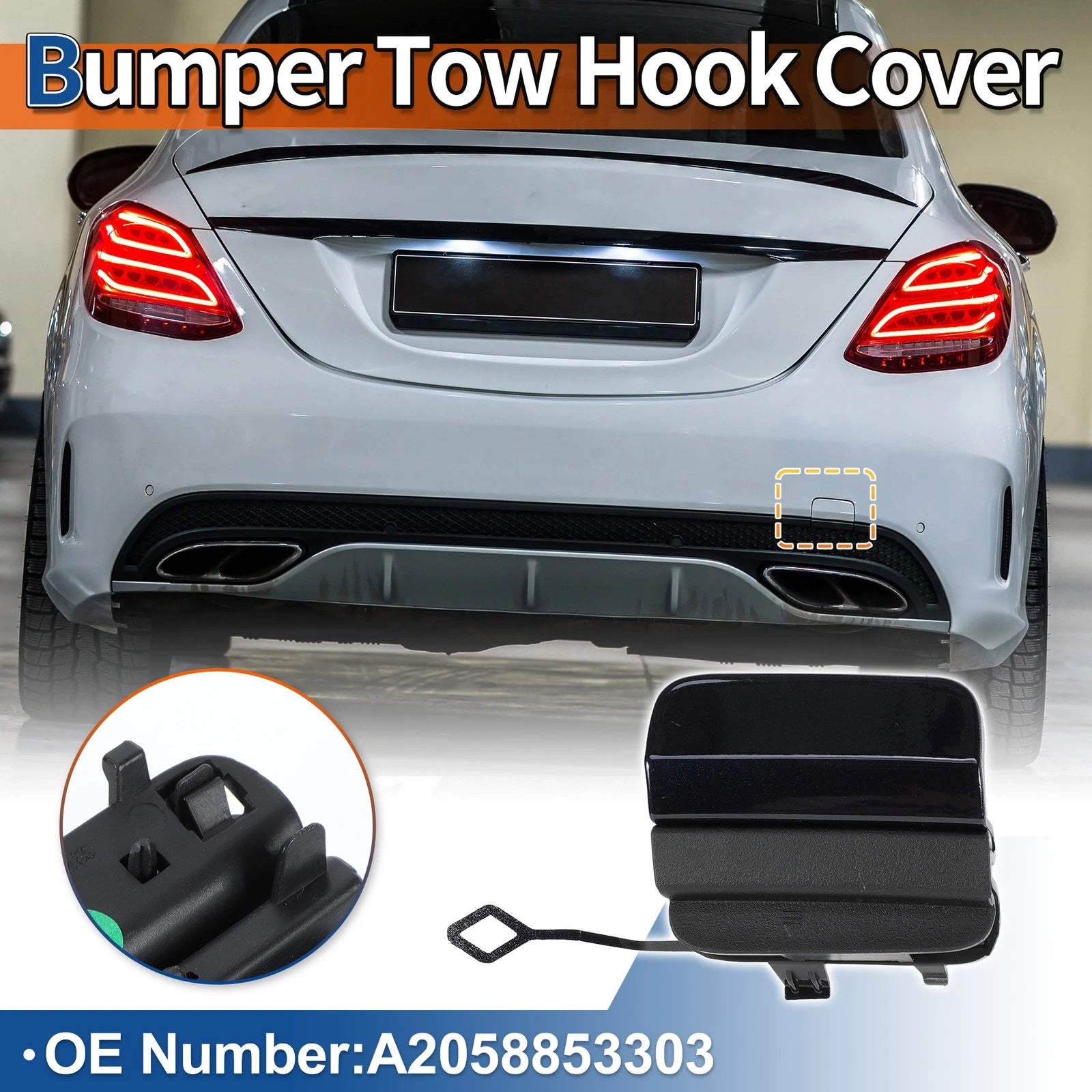 Rear Car Bumper Tow Hook Cover for Mercedes-Benz (2016–2020) No.A2058853303 Caliche Blue