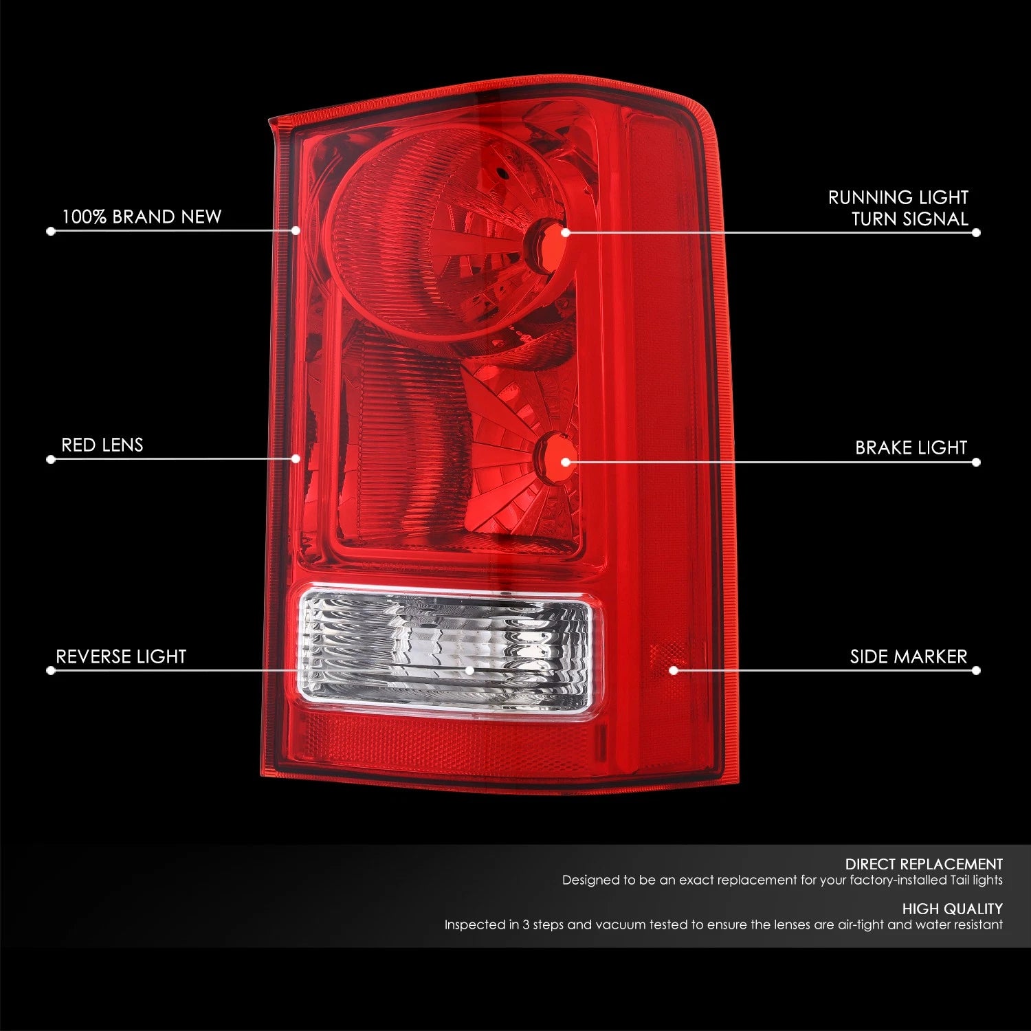 Chrome Housing Red Lens Tail Light for Honda Pilot (2009–2015)