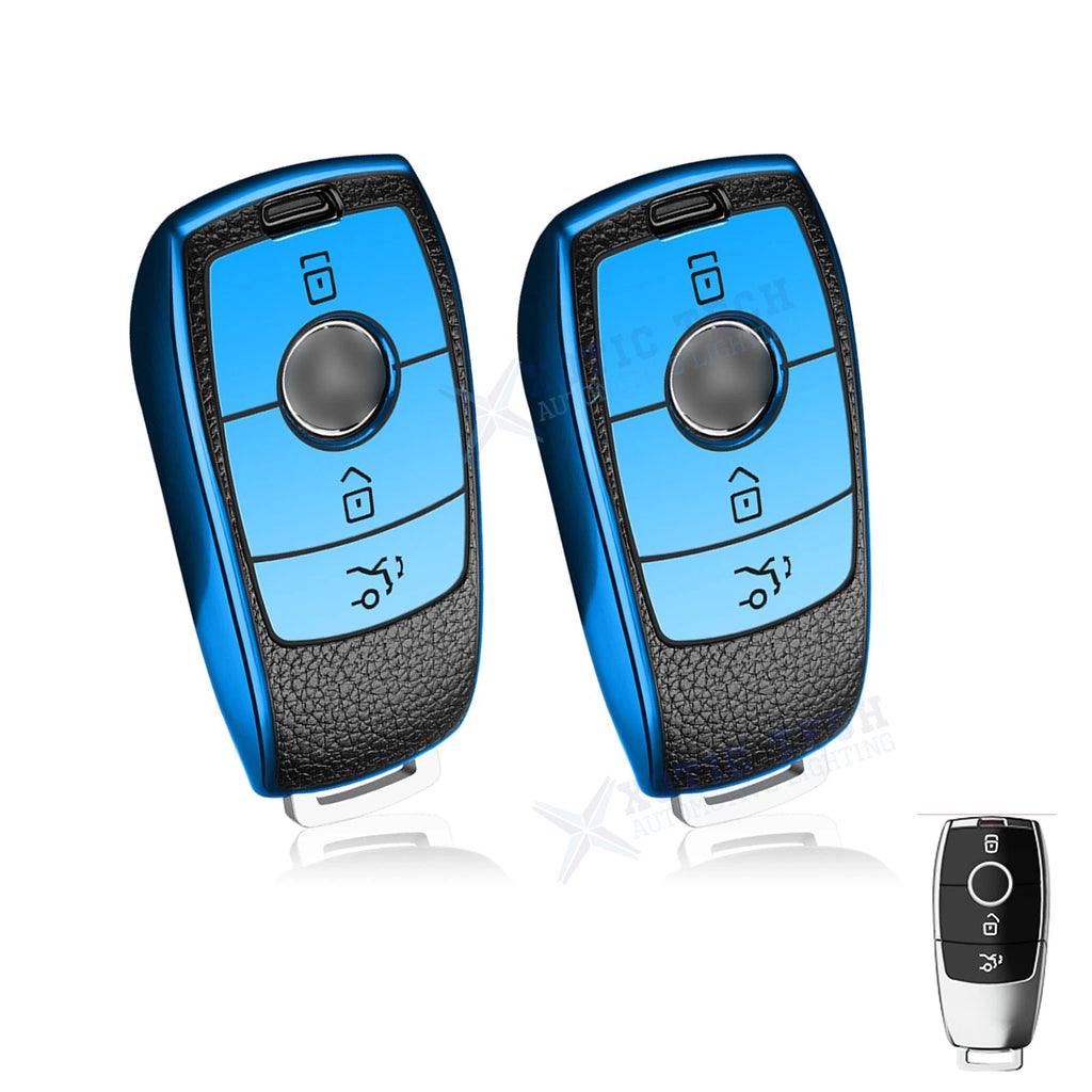 2Pcs TPU Leather 3-Button Keyless Entry Key Shell for Mercedes (2000–2025)