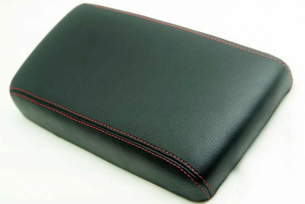 Leather Console Lid Armrest Cover for Nissan Pathfinder (1996–2004) Red Stitch