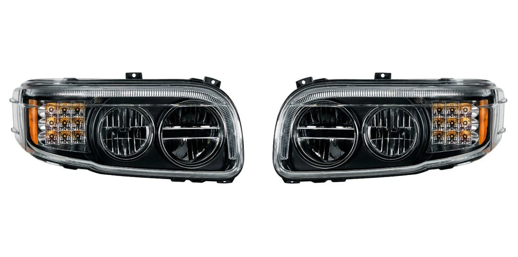 Premium Blackout LED Headlights w LED DRL Turn for Peterbilt 388 389 (2015–2025)