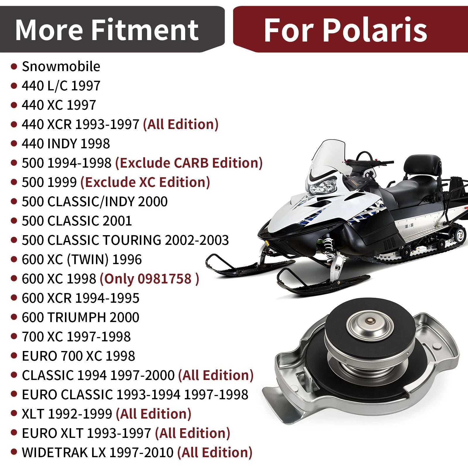 Coolant Fill Cap for Polaris WIDETRAK LX (1997–2010) 2511256