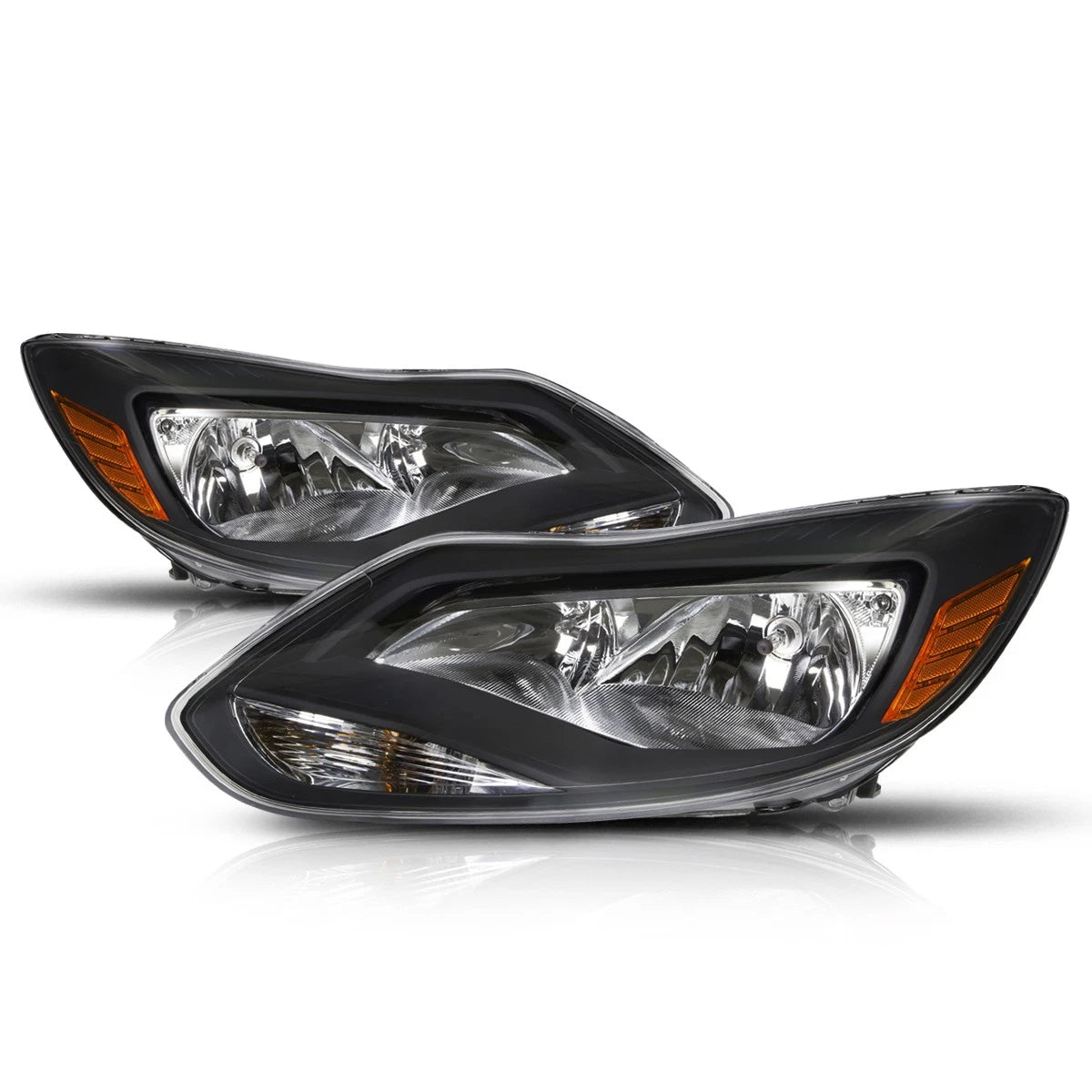 Headlight Pair for Ford Focus (2012–2014) - Black Housing, Amber Signal